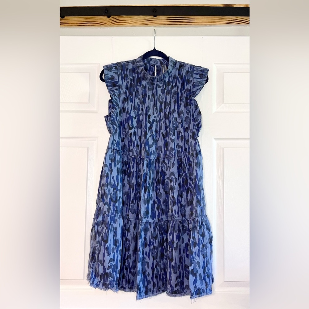 Anthropologie - Animal Print Denim Sleeveless Dress
